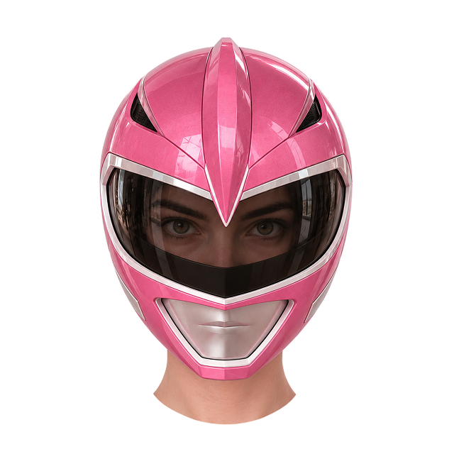 Katherine Babenko in a Pink Ranger helmet