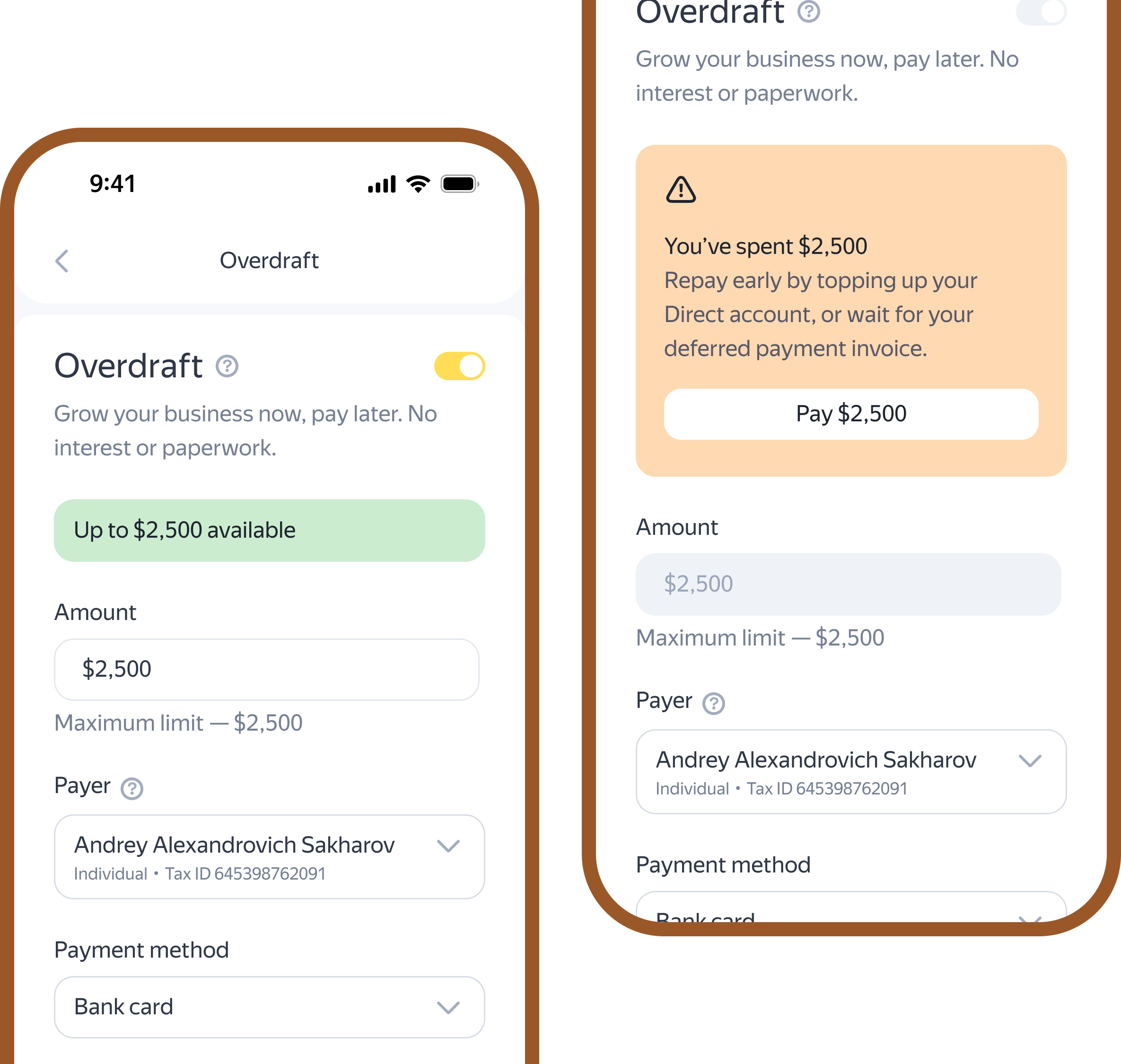 Overdraft on mobile: the available limit, and the warning once it has been spent
